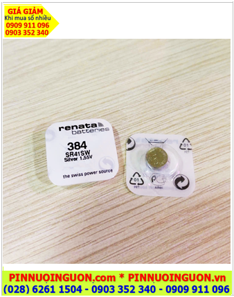 Renata SR41SW - Pin 384, Pin 1.55v Silver Oxide Renata SR41SW - Pin 384 chính hãng (Vỉ 01viên)